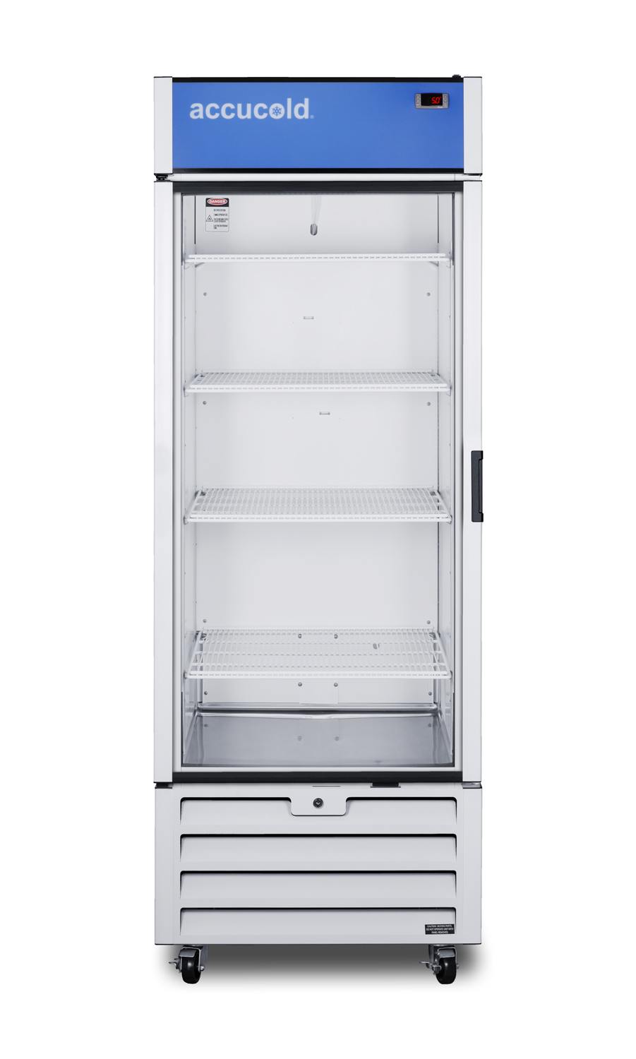 21.34 cu.ft. commercial beverage center with self-closing glass door, front lock, and white cabinet